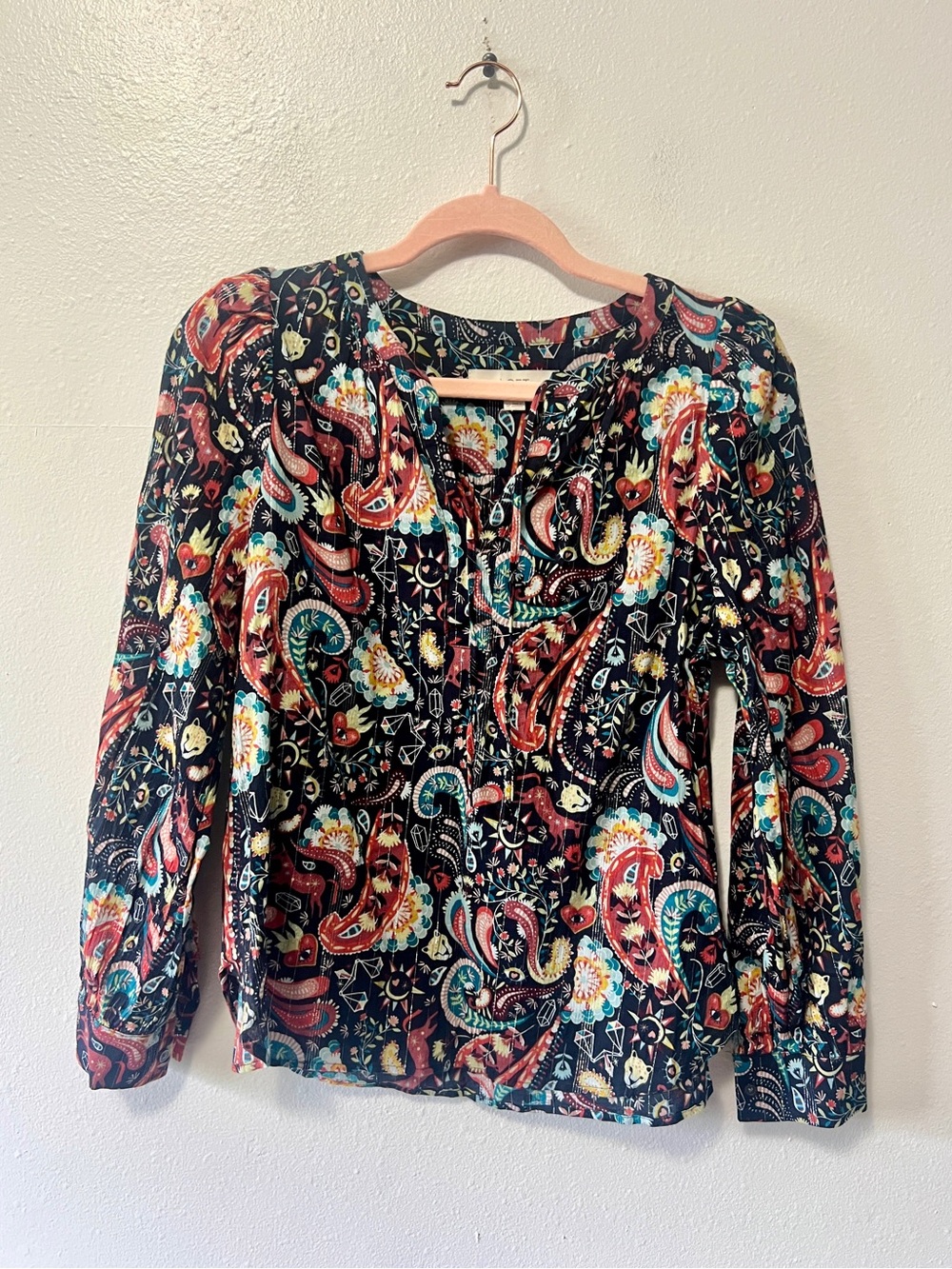 Loft Whimsical Metallic Paisley Long Sleeve Blouse - Small Petite - Picture 5 of 11
